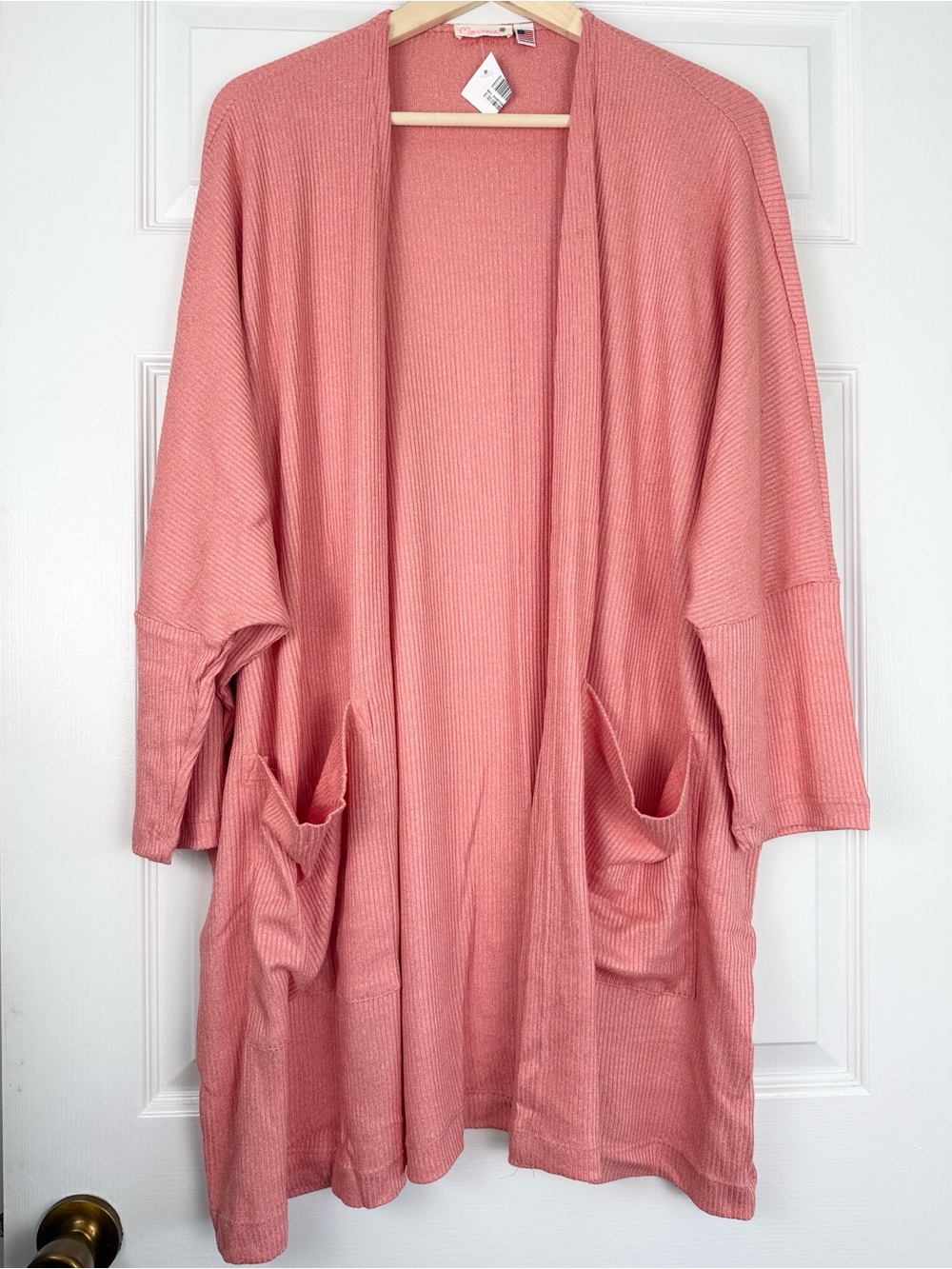 NWT Maronie Dusty-Coral Open-Front Ribbed Knit Oversized Open Cardigan OS